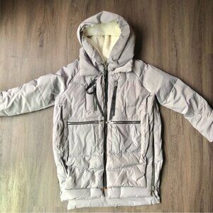 Orolay Down Puffer Jacket Women’s Size S Gray Pockets Hooded Zippers Trendy